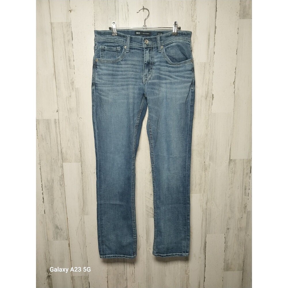 BKE Jake Jeans Mens 32x32 Blue Straight Medium Wash Distressed Denim Fade